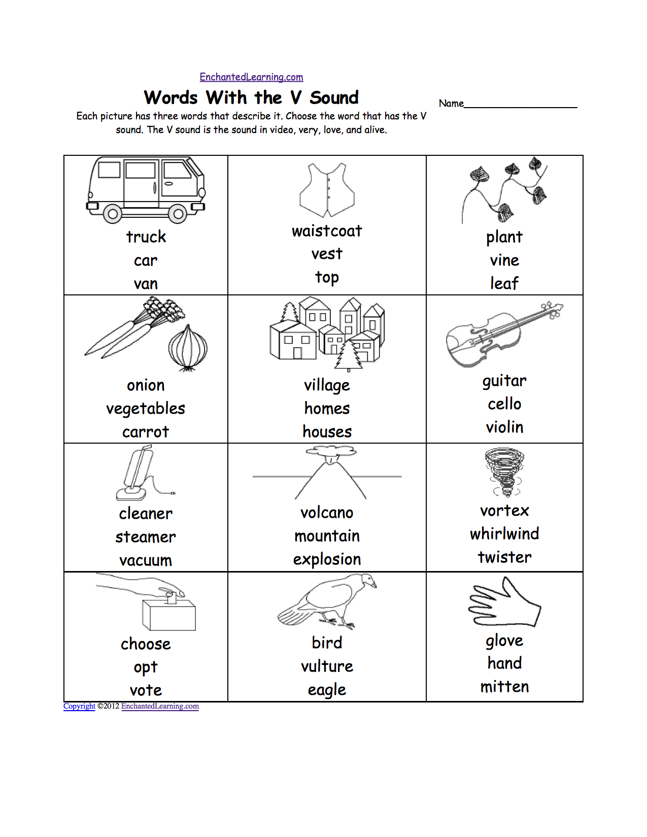 Letter V Alphabet Activities At EnchantedLearning Letter V Write And Find Beginning Sounds Worksheet Ezpzphonics