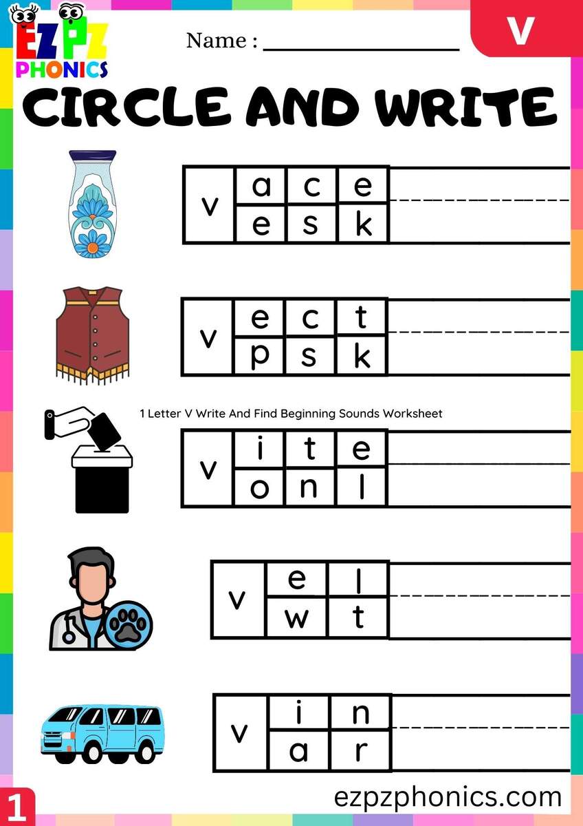 Letter V Circle And Write Beginning Sounds Worksheet Ezpzphonics Letter V Circle And Write Beginning Sounds Worksheet Ezpzphonics