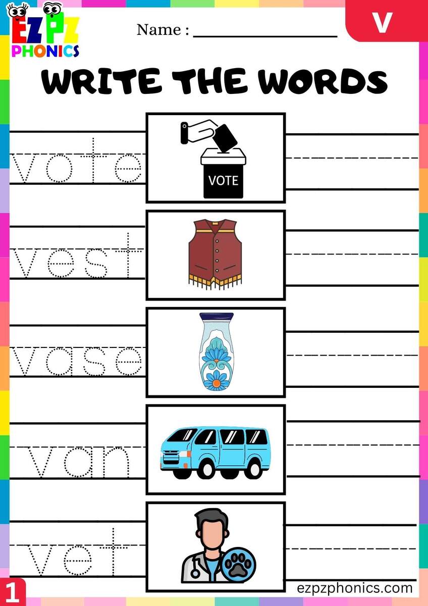 Letter V Write The Words Beginning Sounds Worksheet Ezpzphonics Letter V Write The Words Beginning Sounds Worksheet Ezpzphonics