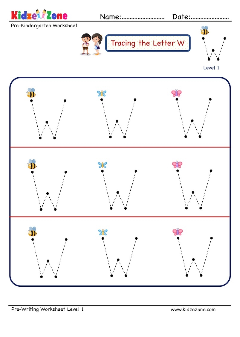 Letter W Tracing Upper Case KidzeZone Free Letter W Phonics Worksheet For Preschool Beginning Sounds