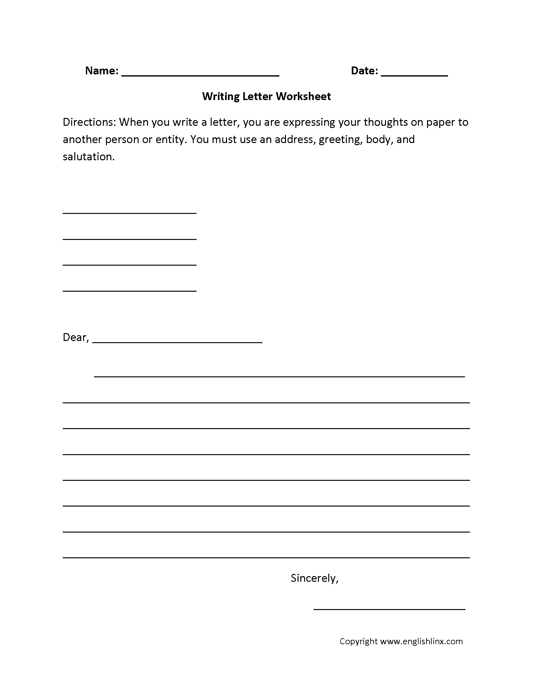 Letter Writing Worksheets Writing Letter Writing Worksheets Worksheets Library