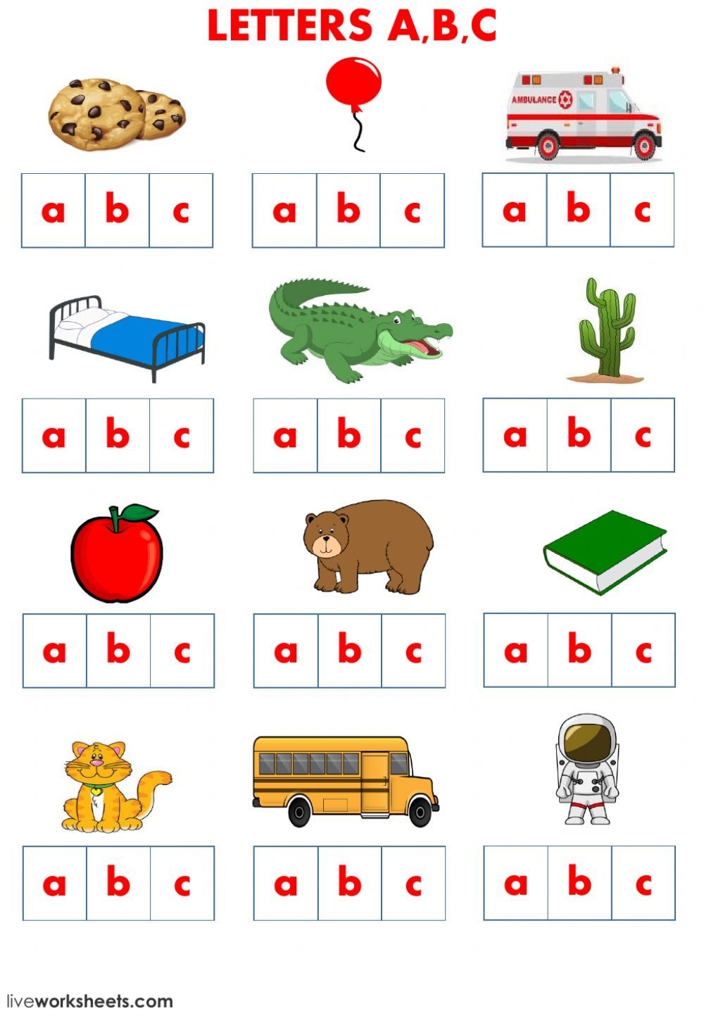 Letters A B C School Supplies And Family Worksheet Letters A B C School Supplies And Family Worksheet
