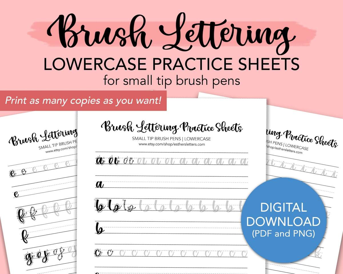 Lowercase Brush Lettering Practice Sheets For Beginners Small Tip Brush Pens Easy Calligraphy Worksheets Etsy