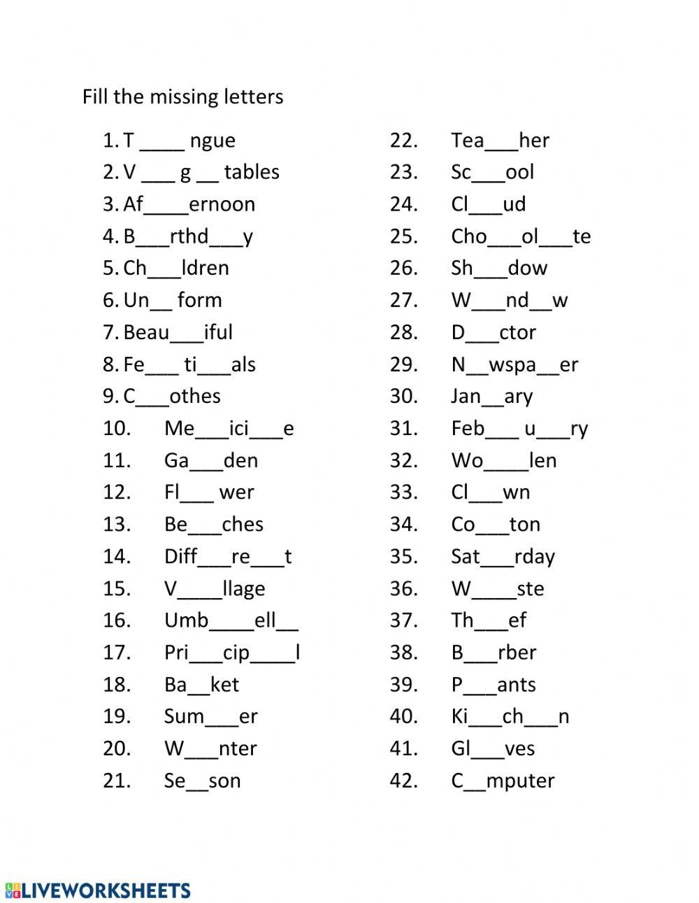 Missing Letters Interactive Worksheet Worksheets Library Missing Letters Interactive Worksheet Worksheets Library