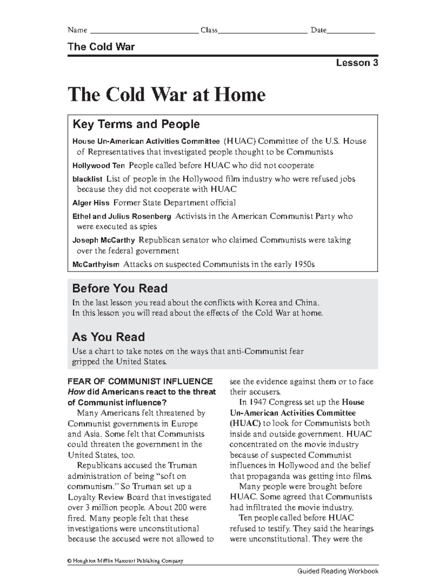 Mod 12 3 Cold War At Home Fear McCarthyism Key Events Studocu