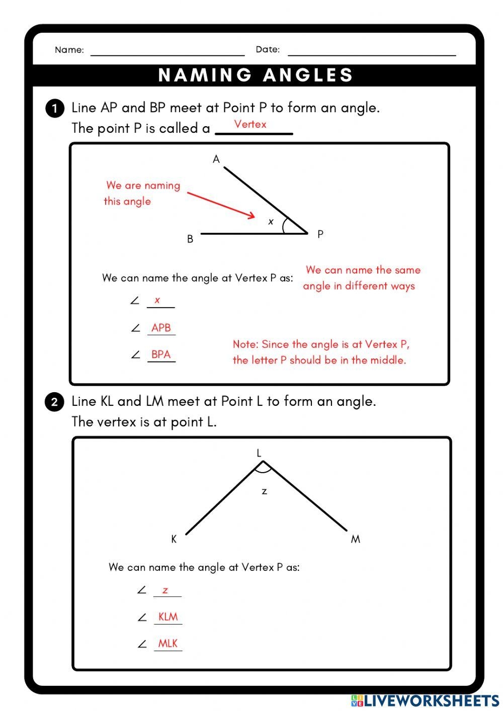 Naming Angles Exercise Worksheets Library Naming Angles Exercise Worksheets Library