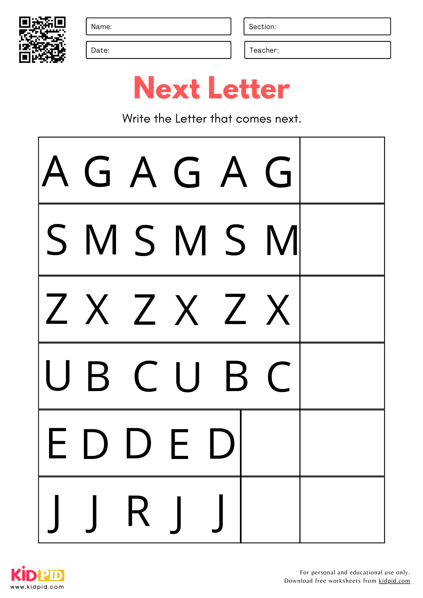 Next Letter Worksheet For Kindergarten Kidpid Next Letter Worksheet For Kindergarten Kidpid