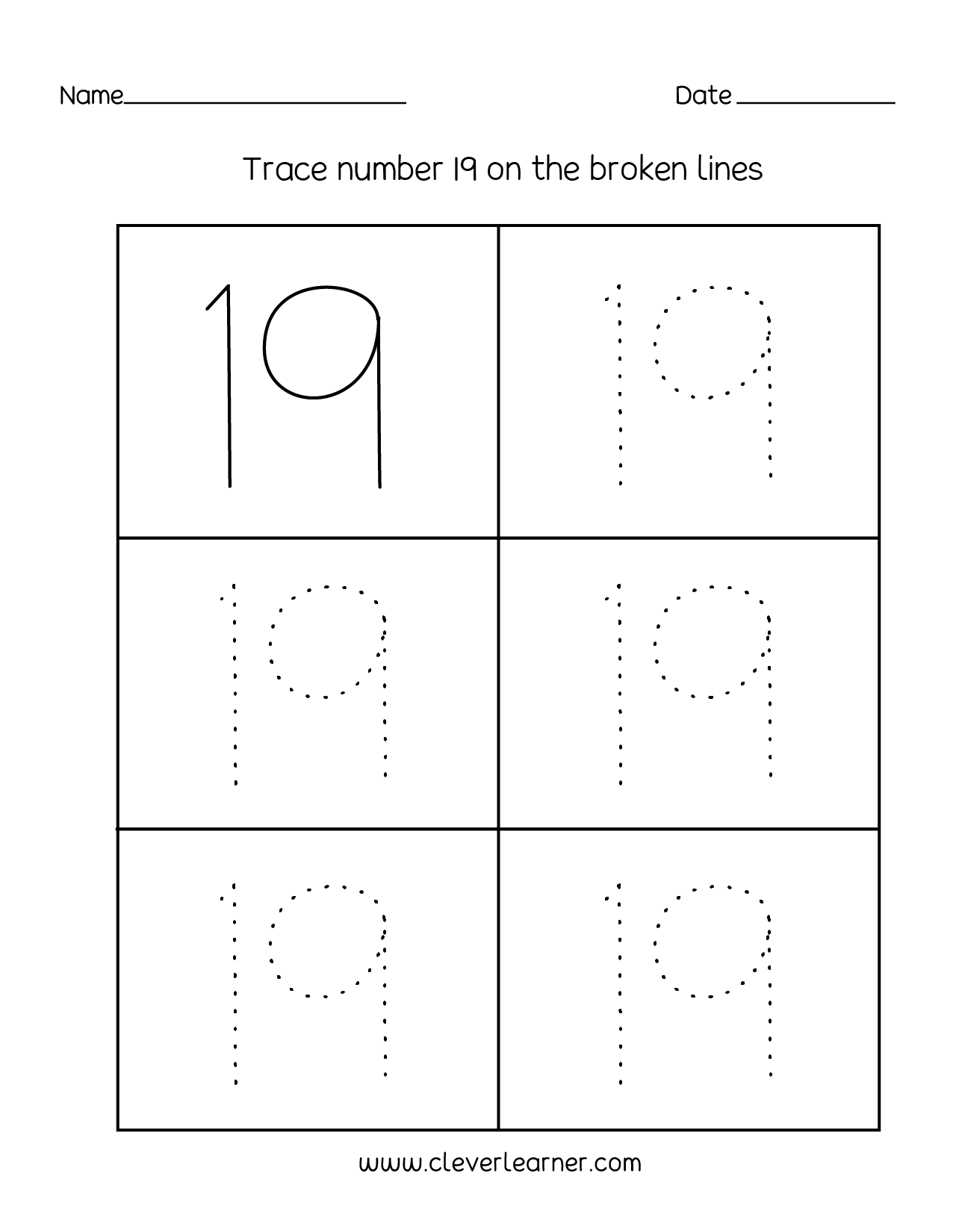 Number 19 Writing Counting And Identification Printable Worksheets For Children Number 19 Writing Counting And Identification Printable Worksheets For Children