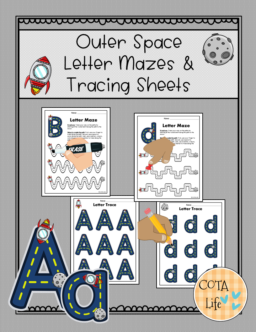 Outer Space Letters Tracing And Mazes Your Therapy Source