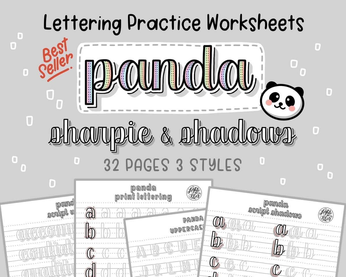 Panda Hand Lettering Practice Worksheets Sharpie Shadows digital Download Etsy