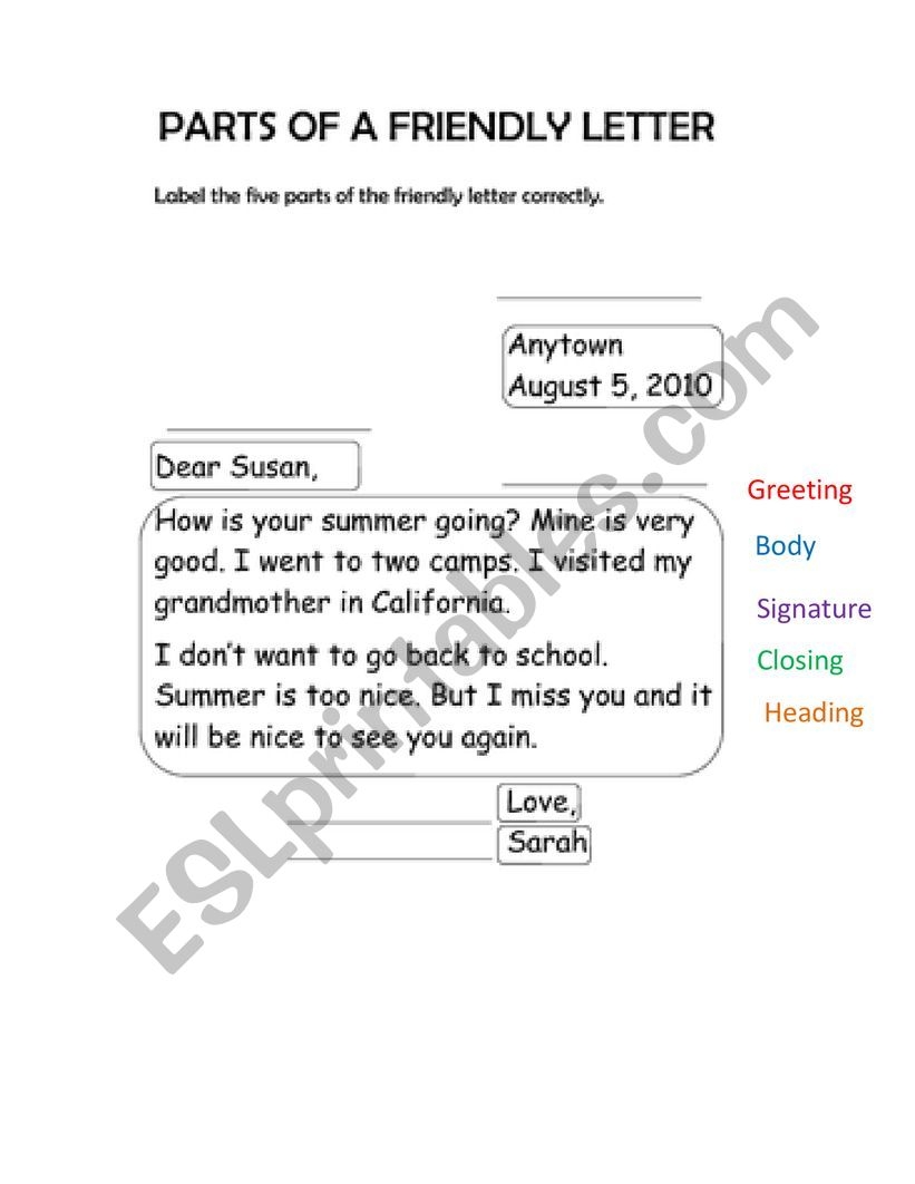Parts Of A Friendly Letter ESL Worksheet By Cristabel Parts Of A Friendly Letter ESL Worksheet By Cristabel