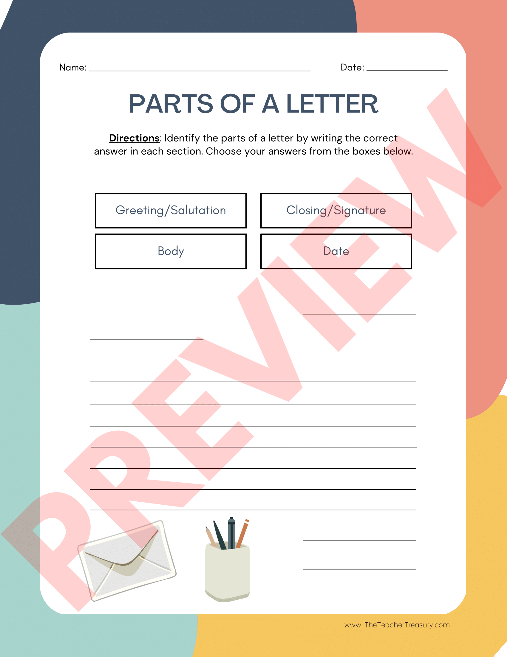 Parts Of A Letter And Envelope Practice And Assessments