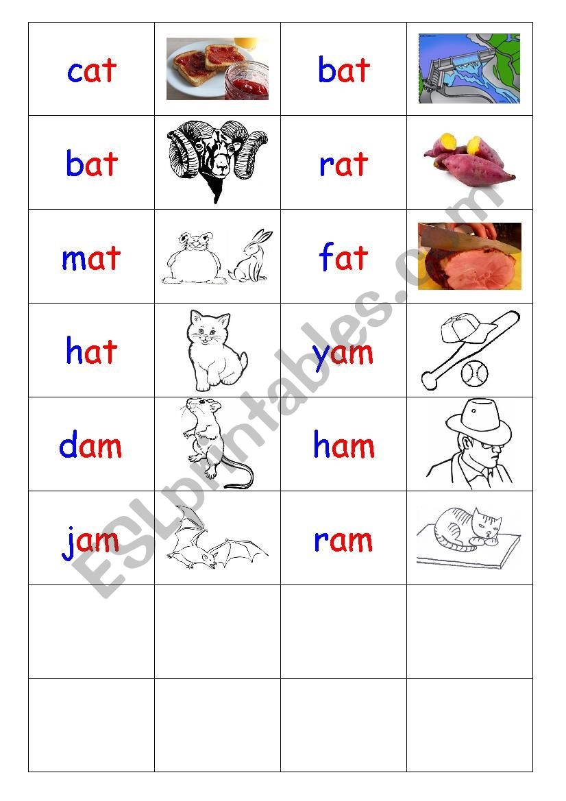 Phonics 3 Letter Words CVC Dominoes AT AM ESL Worksheet By Matthew ELSP