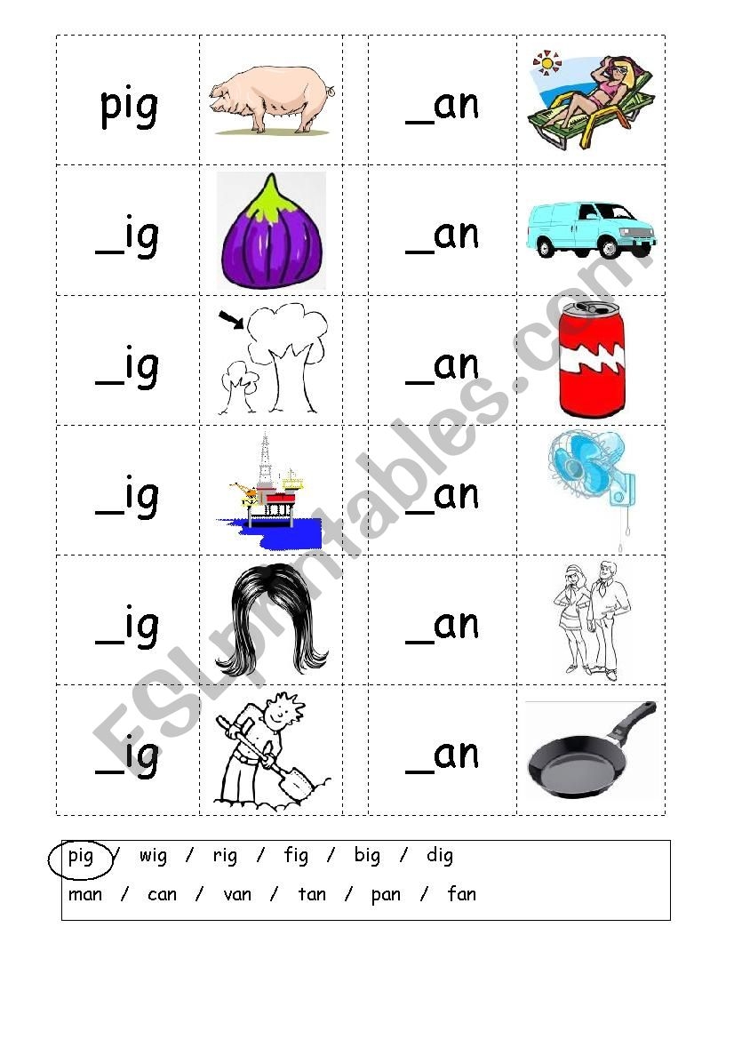 Phonics 3 Letter Words CVC Writing IG AN ESL Worksheet By Matthew ELSP Phonics 3 Letter Words CVC Writing IG AN ESL Worksheet By Matthew ELSP