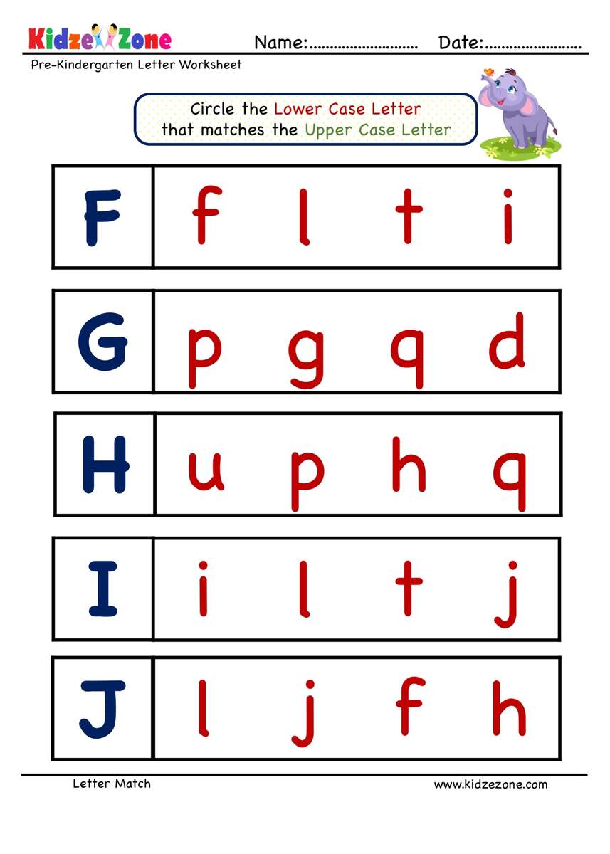 PreK Letter Matching Exercise Upper Case To Lower Case PreK Letter Matching Exercise Upper Case To Lower Case