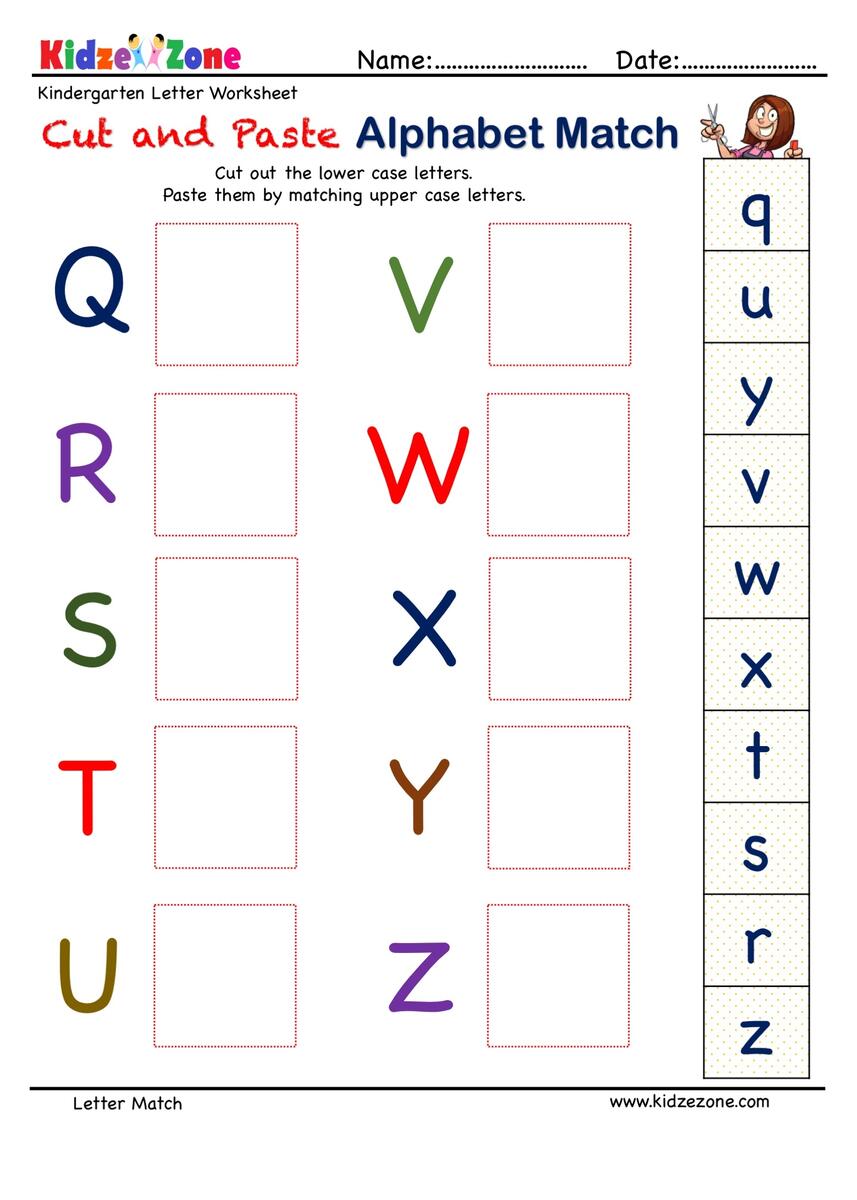 Preschool Letter Matching Cut And Paste Activity Worksheet Q To Z Worksheets Library