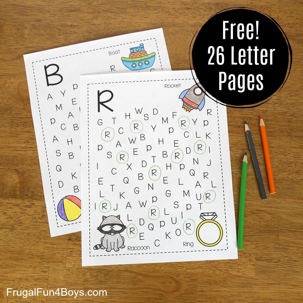 Printable Alphabet Letter Search And Find Pages Frugal Fun For Boys And Girls Apple Find The Letter Worksheets