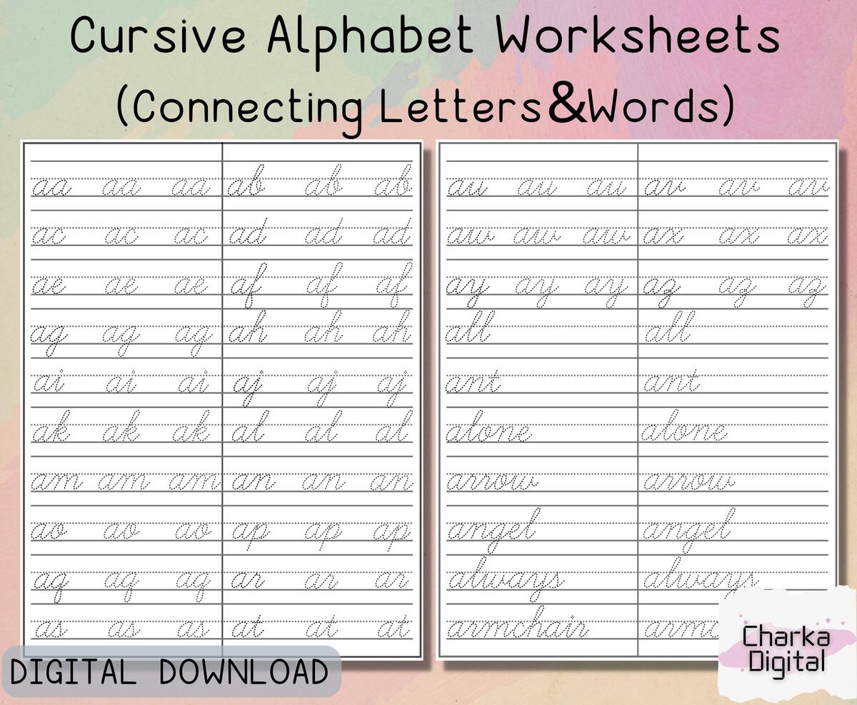 Printable Cursive Alphabet Worksheets Handwritting Practice Pages How To Connect Cursive Letters Cursive Writing Practice Etsy Printable Cursive Alphabet Worksheets Handwritting Practice Pages How To Connect Cursive Letters Cursive Writing Practice Etsy
