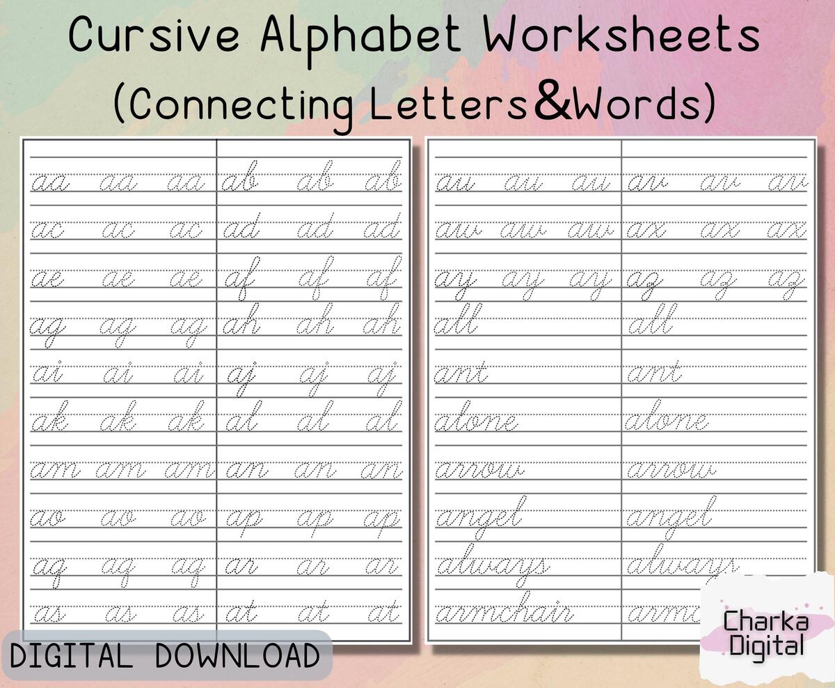 Printable Cursive Alphabet Worksheets Handwritting Practice Pages How To Connect Cursive Letters Cursive Writing Practice Etsy Printable Cursive Alphabet Worksheets Handwritting Practice Pages How To Connect Cursive Letters Cursive Writing Practice Etsy