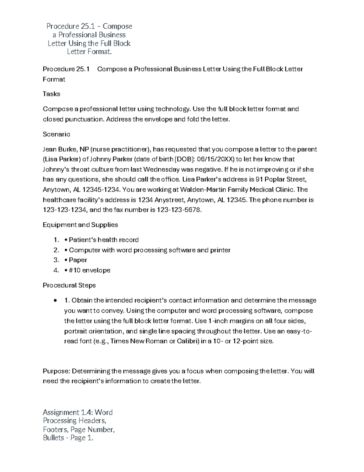 Professional Business Letter Using Full Block Format Assignment 1 Studocu