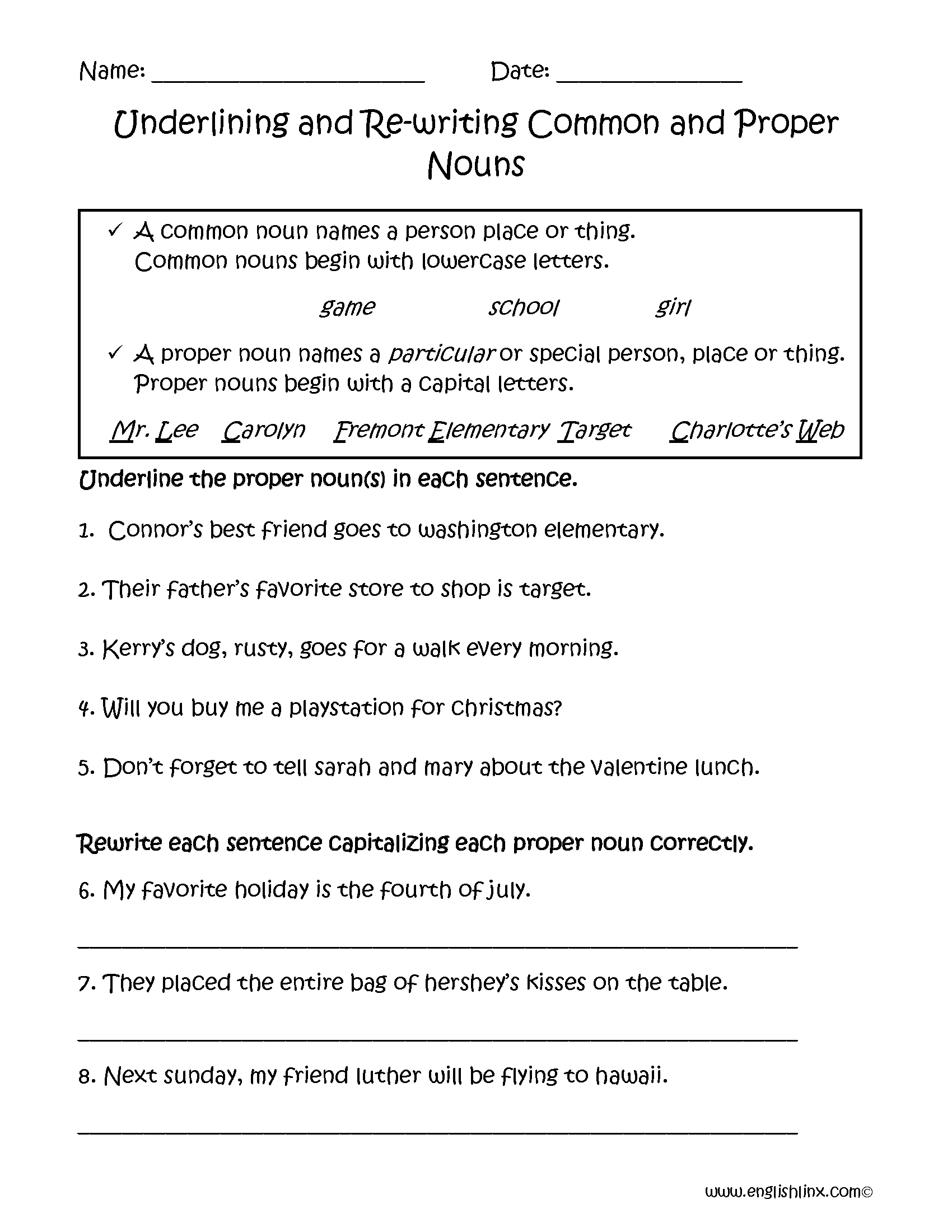 Proper And Common Nouns Worksheets Underlining And Rewriting Proper And Common Nouns Worksheet Proper And Common Nouns Worksheets Underlining And Rewriting Proper And Common Nouns Worksheet