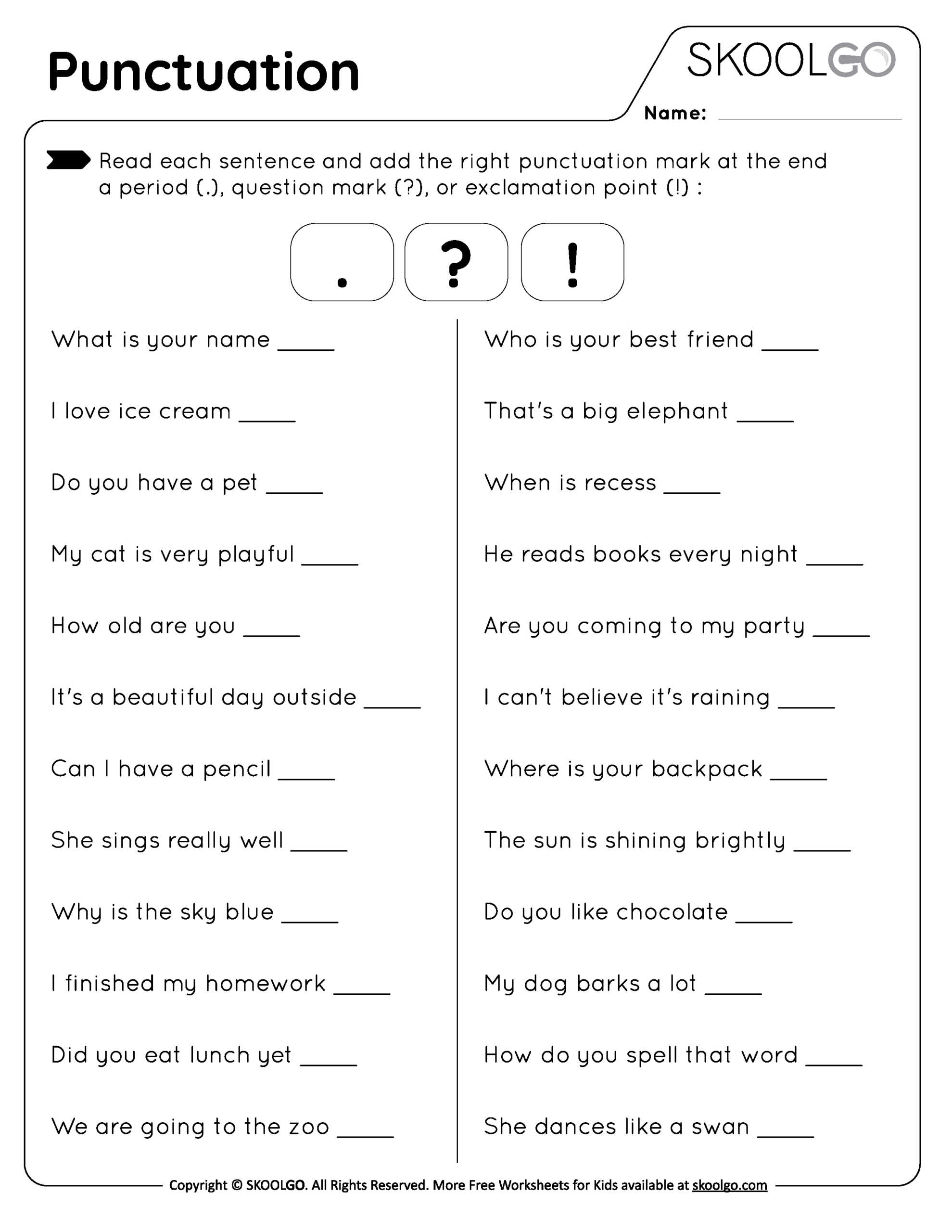 Punctuation Practice Free Worksheet For Kids SKOOLGO