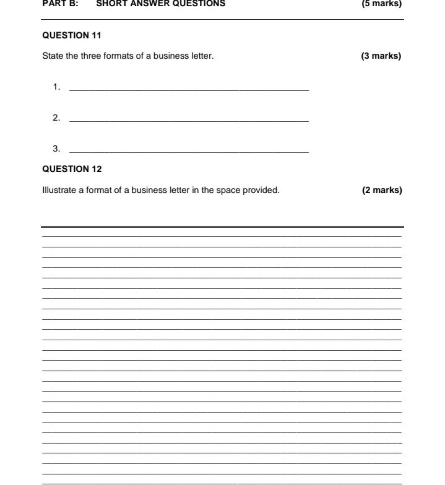 QUESTION 11 State The Three Formats Of A Business Letter QUESTION 12 Il QUESTION 11 State The Three Formats Of A Business Letter QUESTION 12 Il