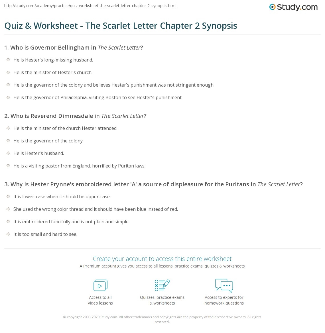 Quiz Worksheet The Scarlet Letter Chapter 2 Synopsis Study Quiz Worksheet The Scarlet Letter Chapter 2 Synopsis Study