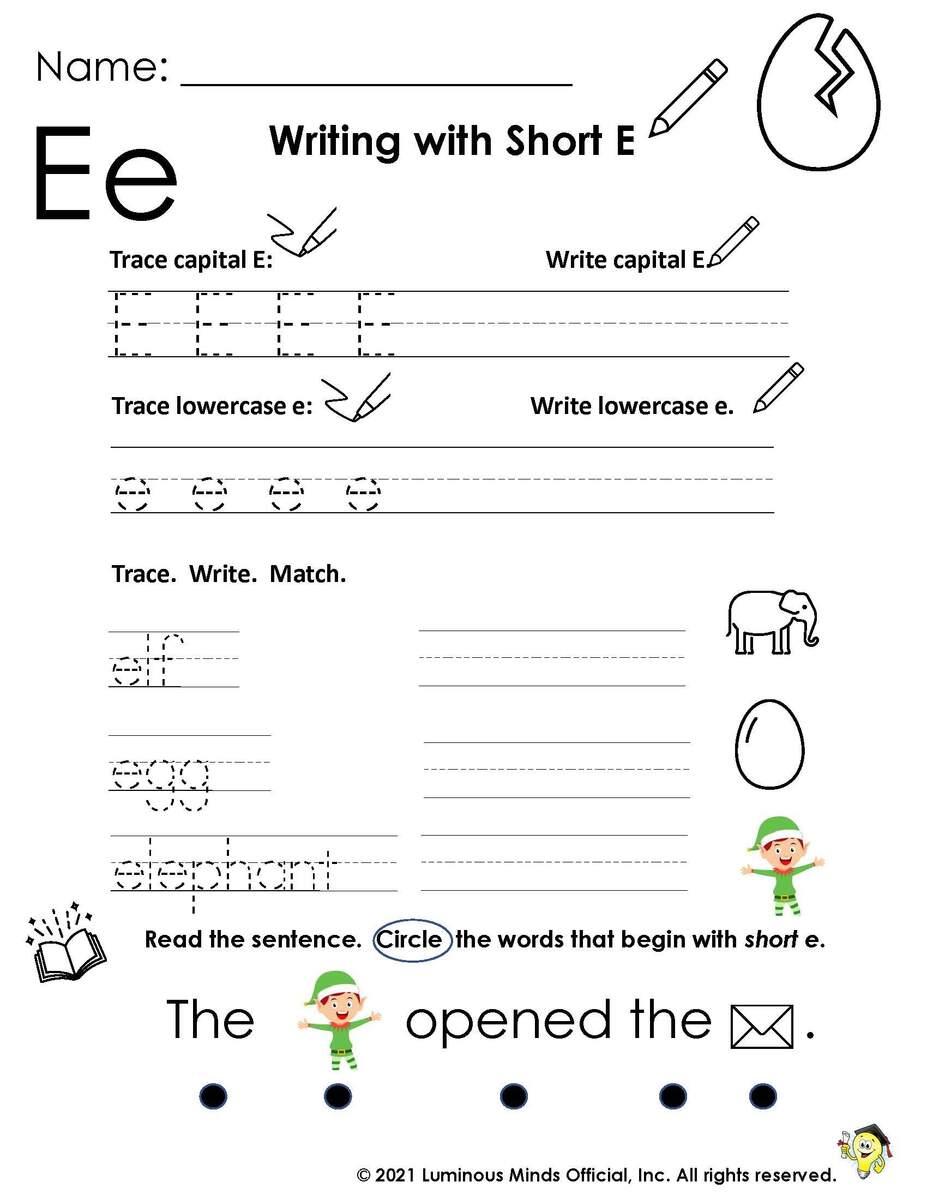 Reading Comprehension Worksheets Writing With Short E