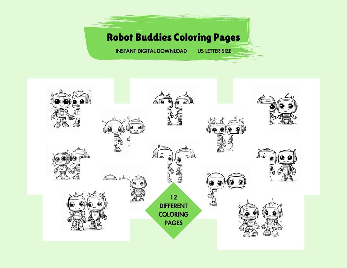 Robot Buddies Coloring Pages Bundle Etsy Israel Robot Buddies Coloring Pages Bundle Etsy Israel