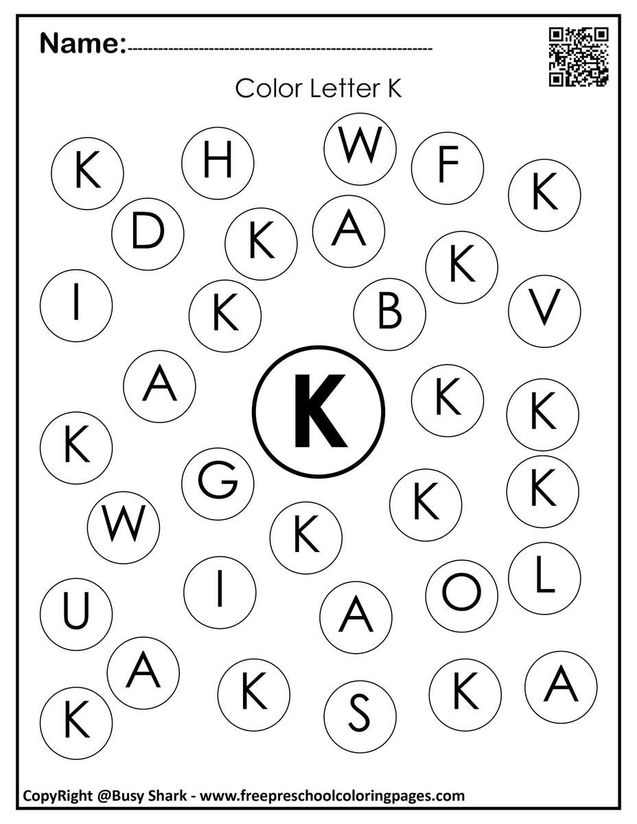 Set Of Letter K Dot Markers Coloring Pages