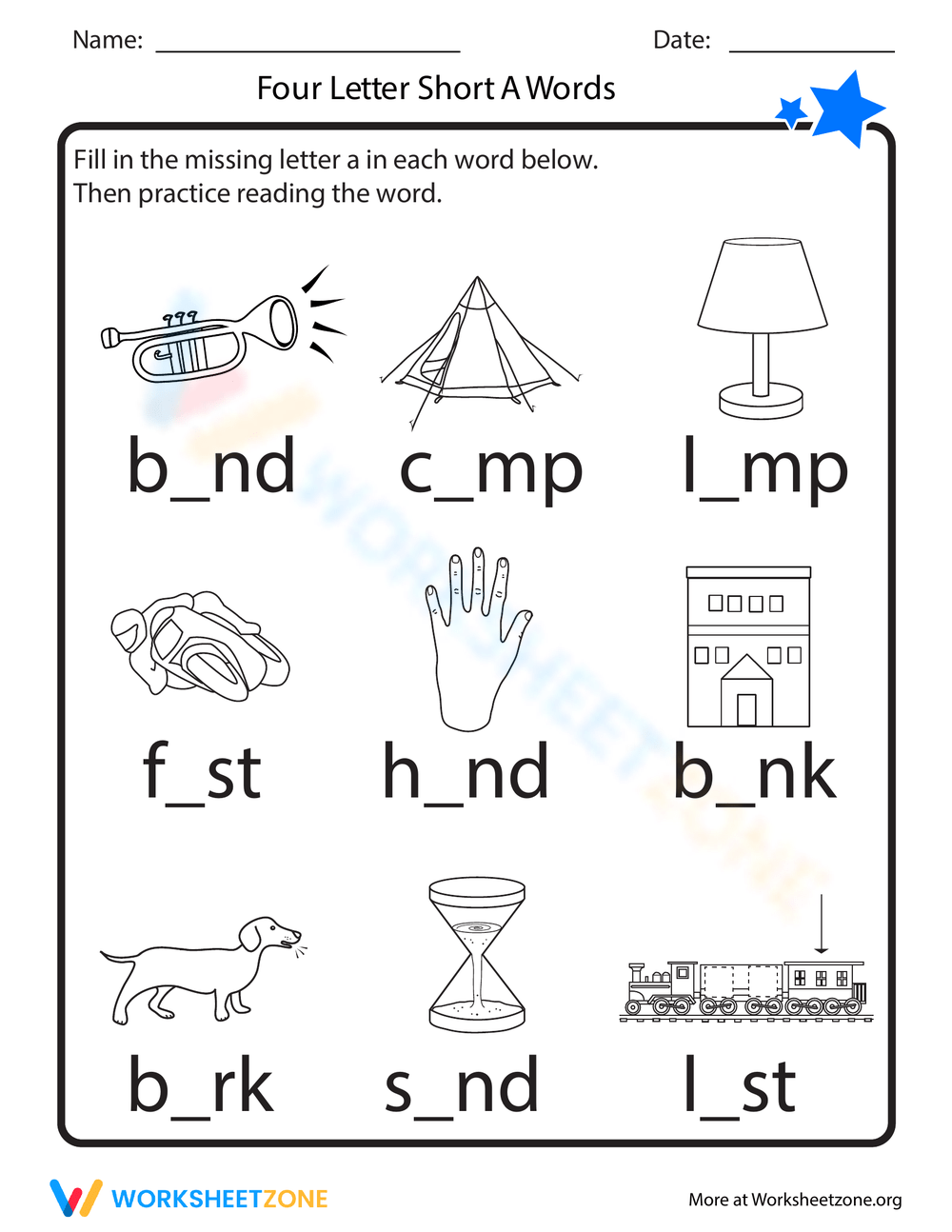 Short A Words Four Letters Fun Worksheet
