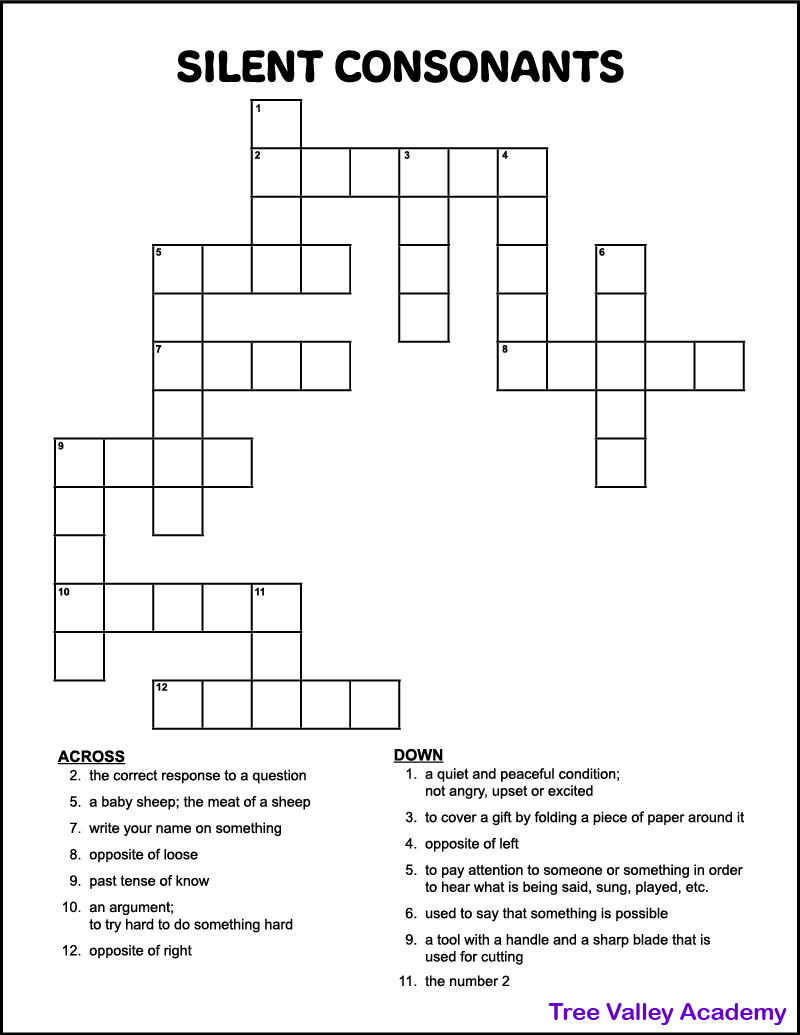 Silent Letters Crossword Puzzle For Kids Tree Valley Academy SPELLING WORDS WITH SILENT LETTERS Online Exercise For Live Worksheets Library