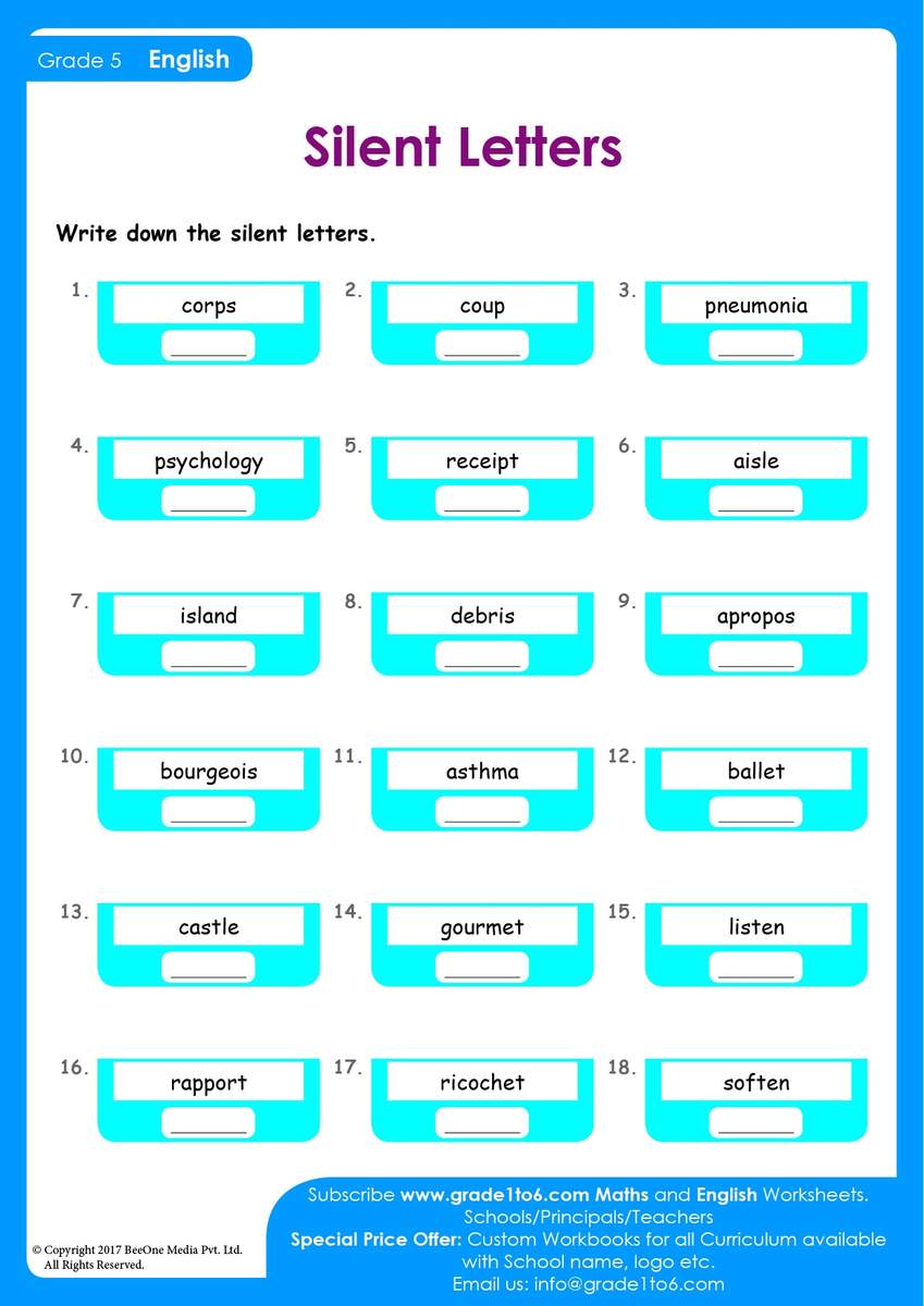 Silent Letters Exercise Grade1to6 Silent Letters Exercise Grade1to6