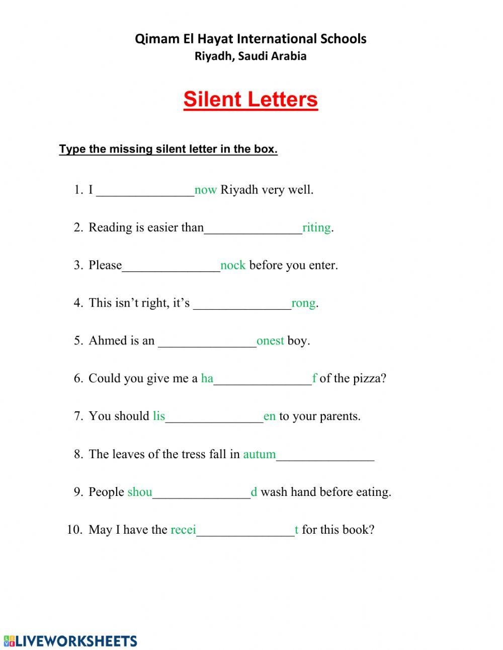 Printable Grade 2 Silent Letters Worksheets