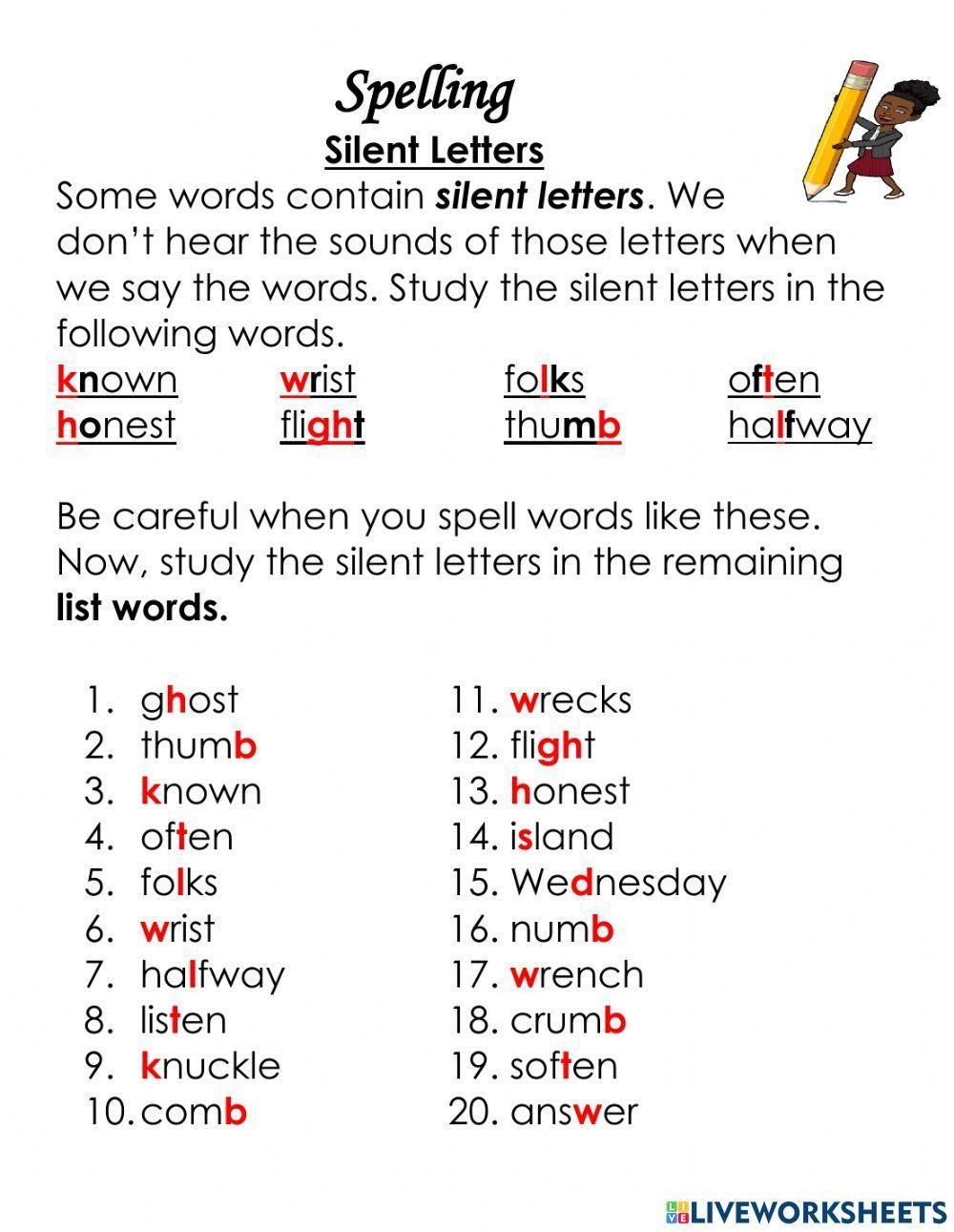 Silent Letters Worksheet Practice And Master Silent Letter Rules