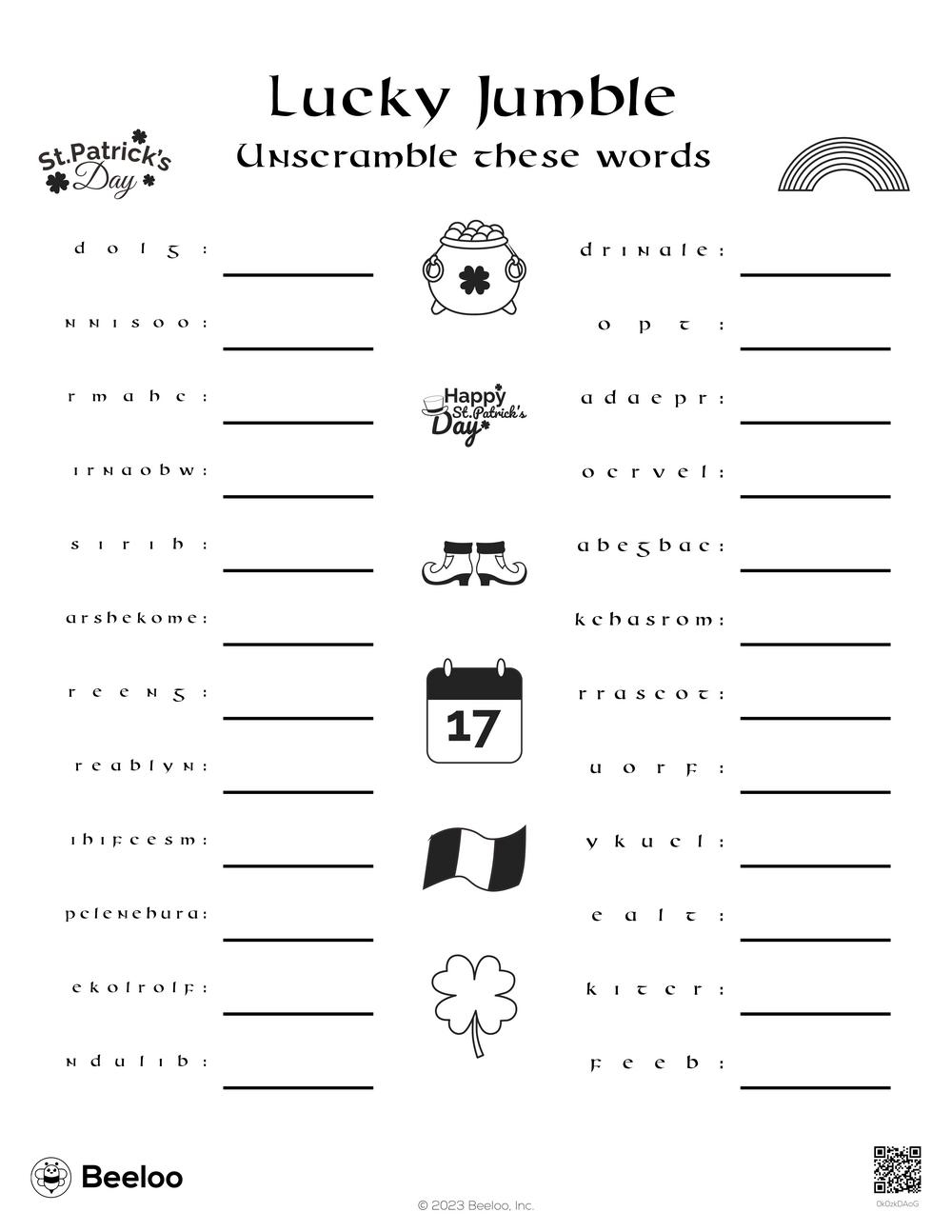 St Patrick S Day Themed Word Scrambles Beeloo Printable Crafts And Activities For Kids