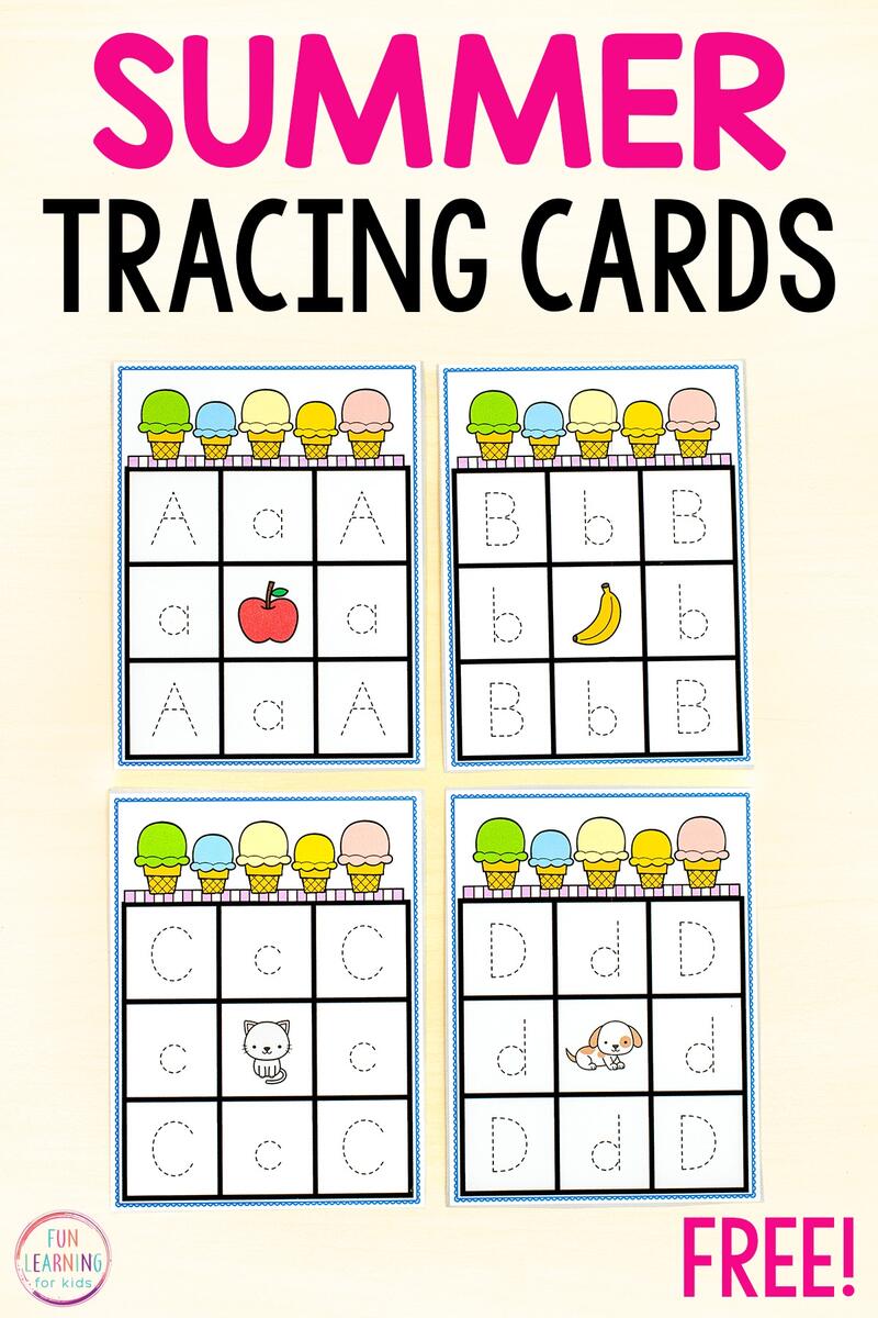 Summer Letter Tracing Task Cards