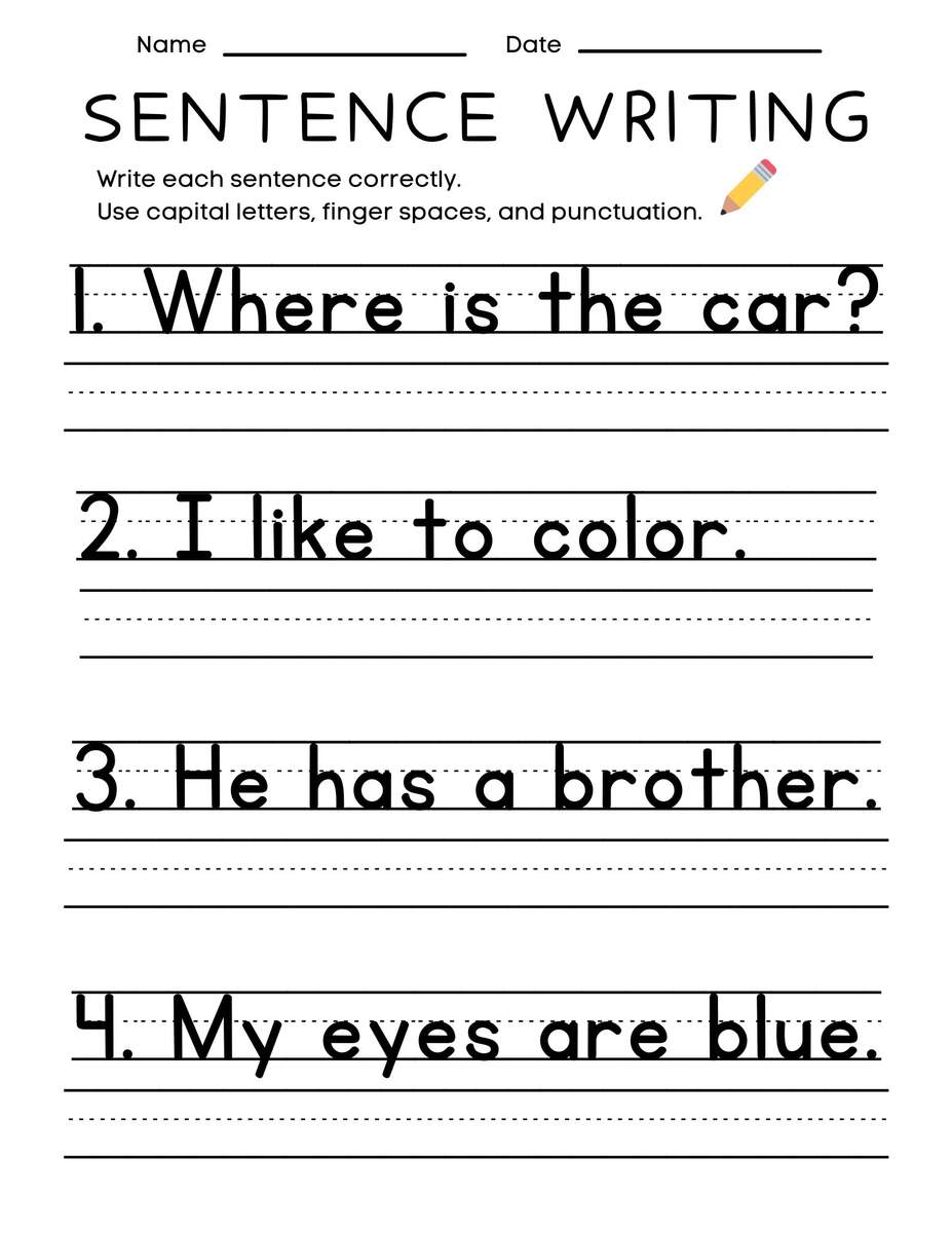 Supported Sentence Writing Worksheets For Kindergarten Learning Worksheets Library