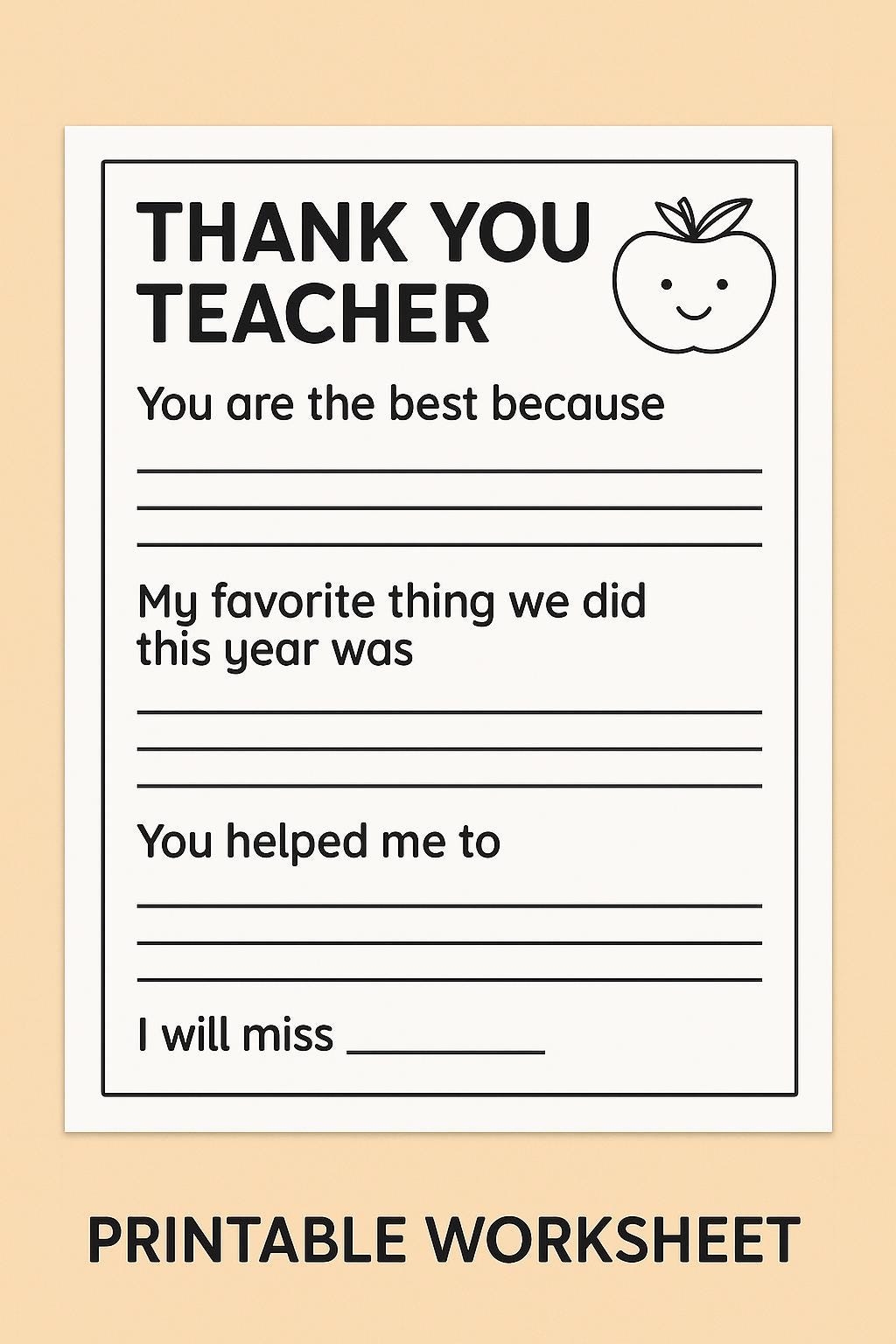 Thank You Teacher Printable Worksheet End Of Year Gift From Kids Editable Goodbye Letter For Teacher Instant Download PDF Etsy Thank You Teacher Printable Worksheet End Of Year Gift From Kids Editable Goodbye Letter For Teacher Instant Download PDF Etsy