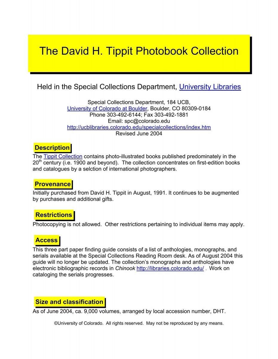 The David H Tippit Photobook Collection University Libraries The David H Tippit Photobook Collection University Libraries