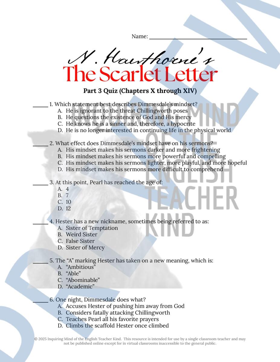 The Scarlet Letter Chapters 10 11 12 13 And 14 Quiz And Answer Key For High School Made By Teachers The Scarlet Letter Chapters 10 11 12 13 And 14 Quiz And Answer Key For High School Made By Teachers