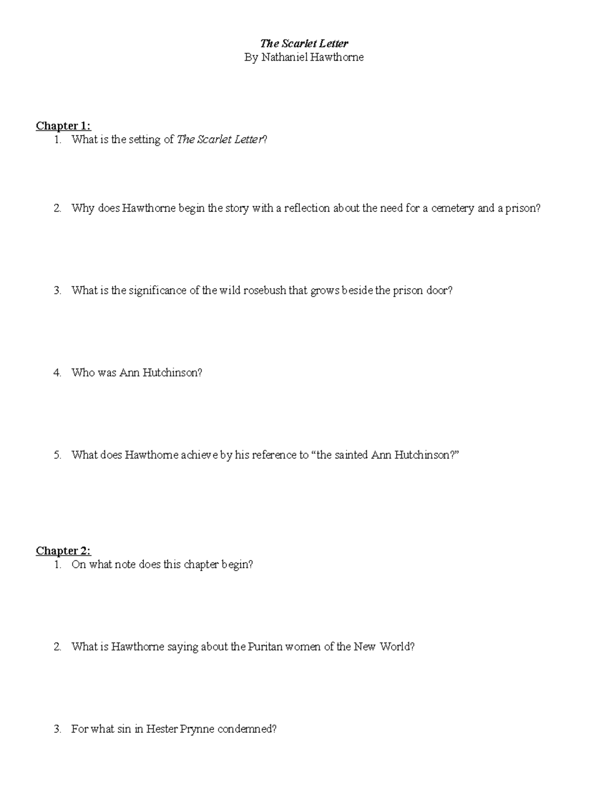 The Scarlet Letter Study Guide Questions Analysis And Discussion Studocu