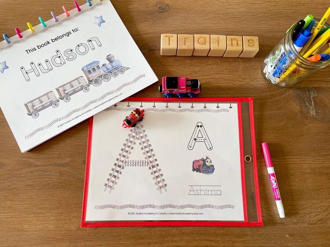 Thomas Trains Alphabet Book Personalized Letter Tracing Worksheet digital Etsy