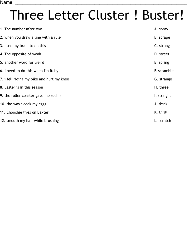 Three Letter Cluster Buster Worksheet WordMint