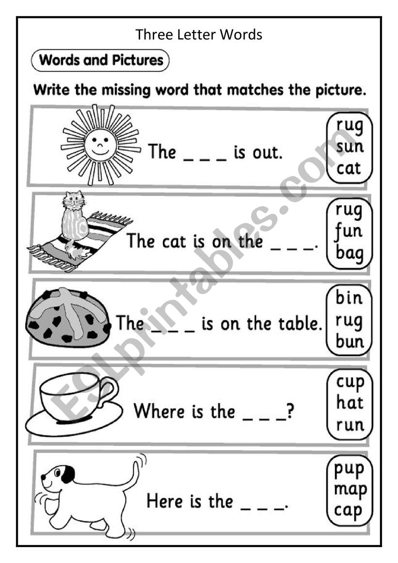 Three Letter Words ESL Worksheet By NehaMiraj Worksheets Library