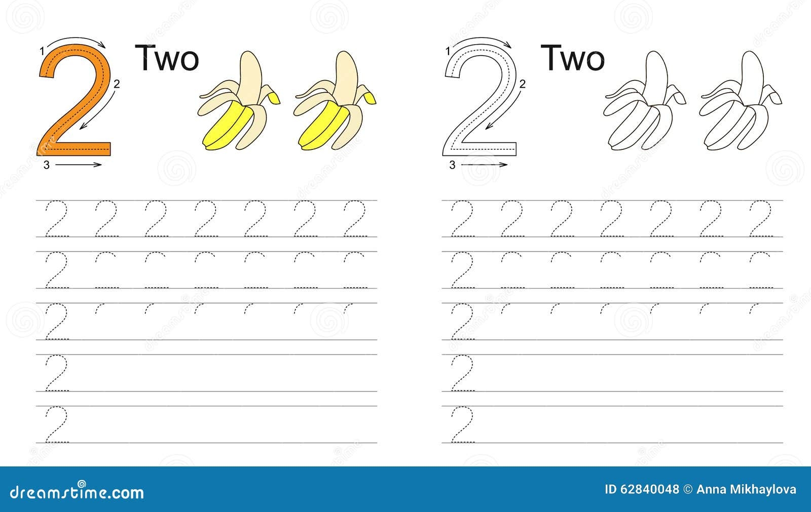 Tracing Worksheet For Letter 2 Stock Vector Illustration Of School Cute 62840048