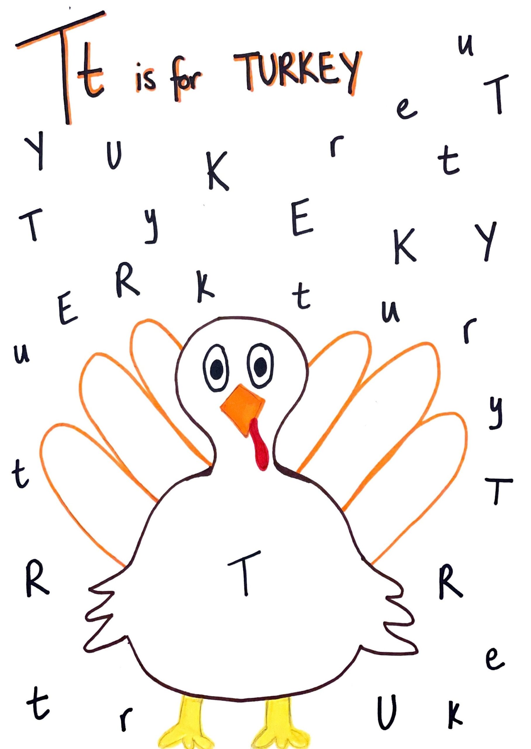 Turkey Letter Matching Letter T Alphabet Preschool Worksheet Dot Art Etsy