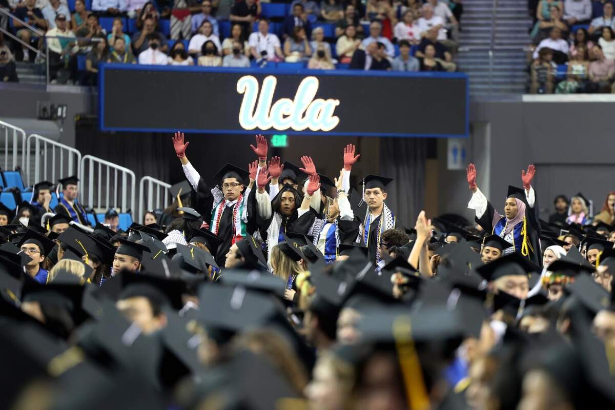 UCLA Graduation Avoids Large Disruptions But Is Marked By Pro Palestinian Chants A Walkout Los Angeles Times