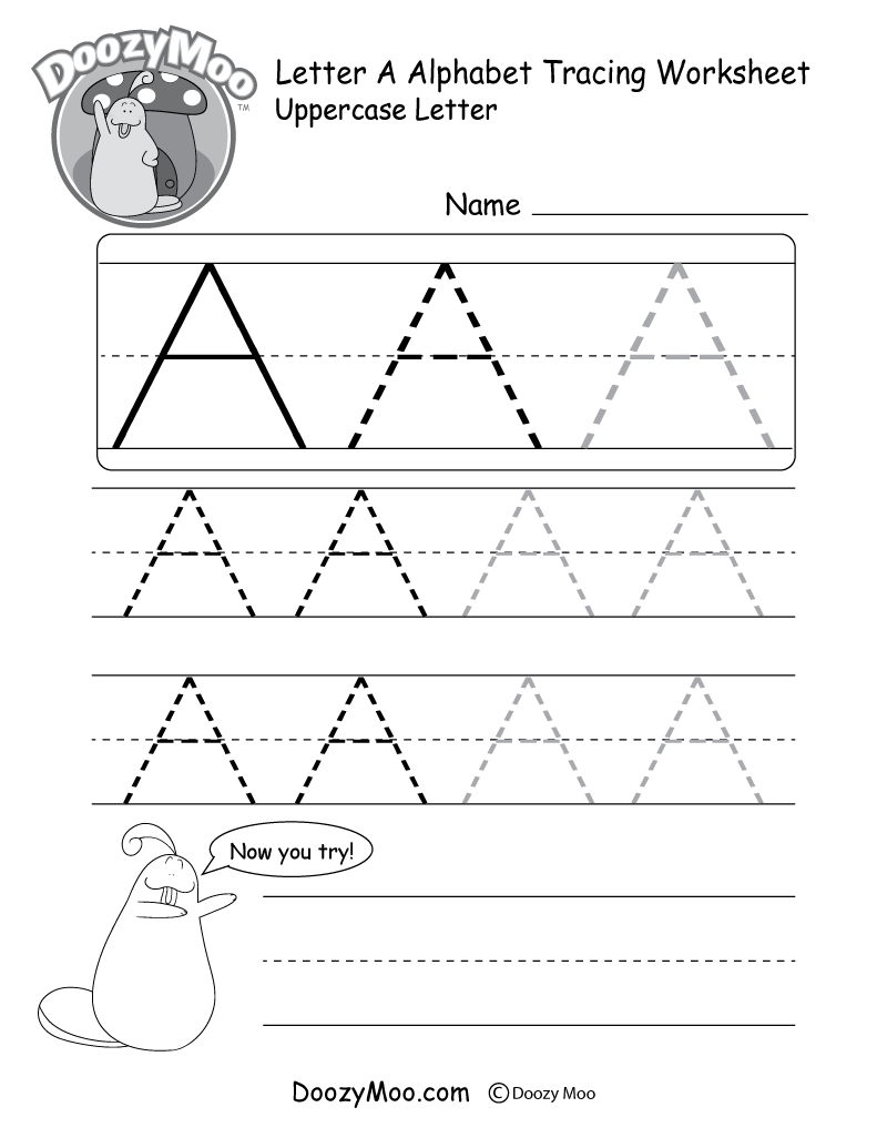 Uppercase Letter A Tracing Worksheet Doozy Moo Tracing Uppercase Letters Capital Letters FREE Printable Worksheets Worksheetfun